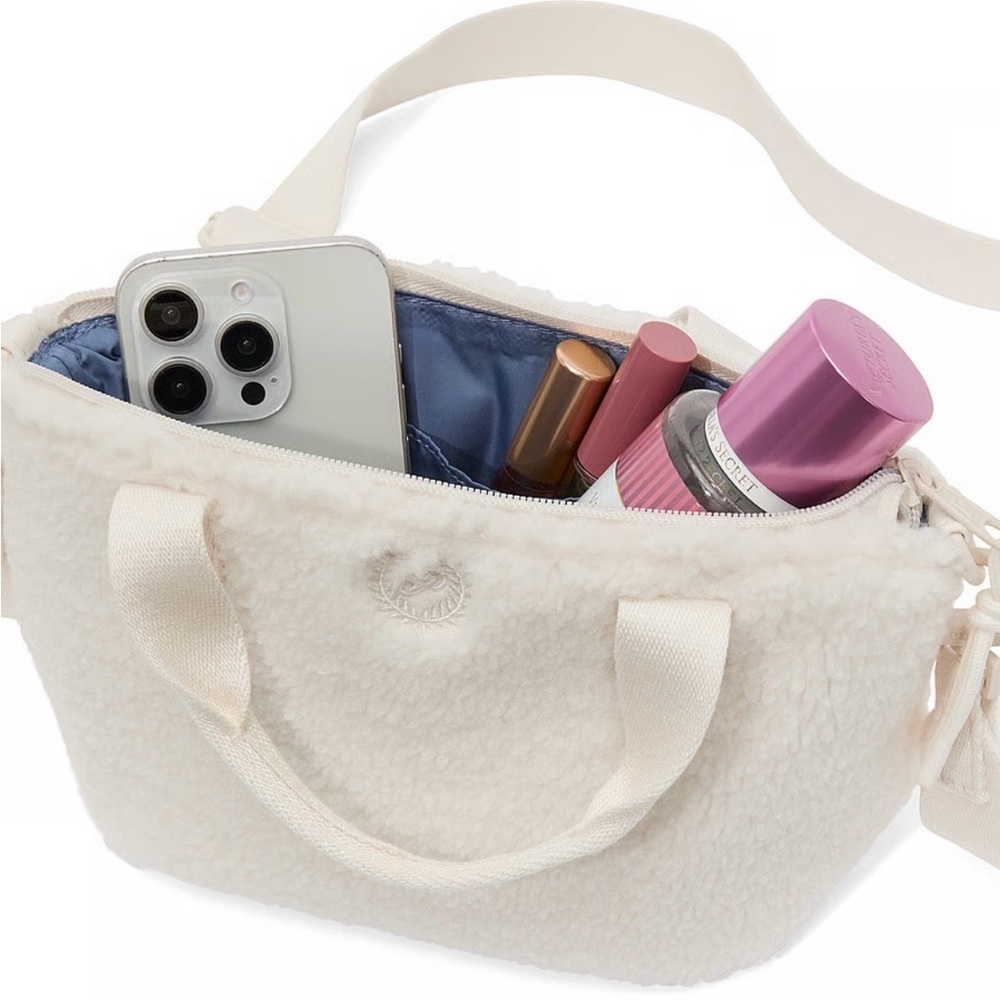 Victoria’s Secret Winter White Plush Teddy Mini Tote Crossbody Bag NWT - Picture 10 of 14